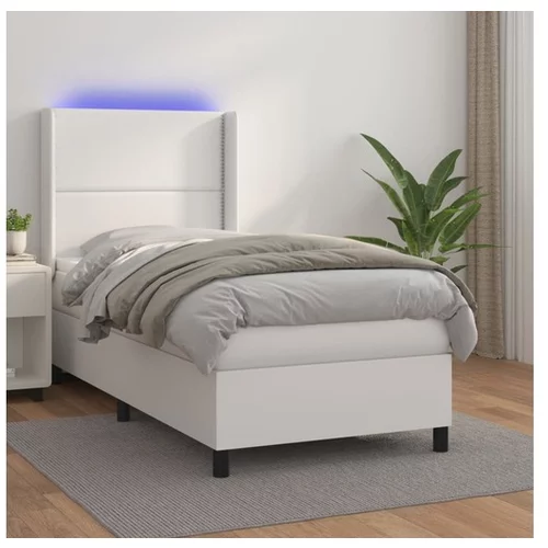  Box spring postelja z vzmetnico LED bela 90x200 cm umetno usnje