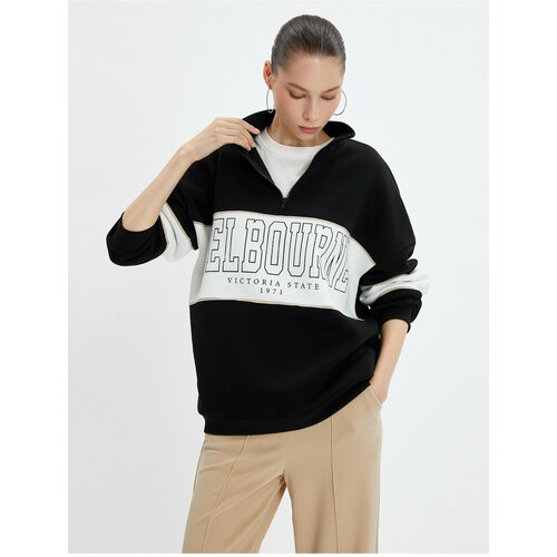 Koton College Oversize Sweatshirt Half Zipper Stand Collar Ribbed Cotton Cene