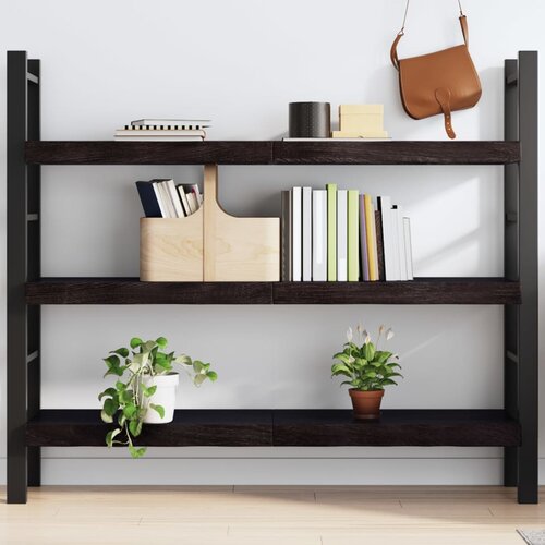 The Living Store Stenska polica temno rjava 140x40x(2-6) cm trdna hrastovina - Stenska Polica, (21554446) Slike