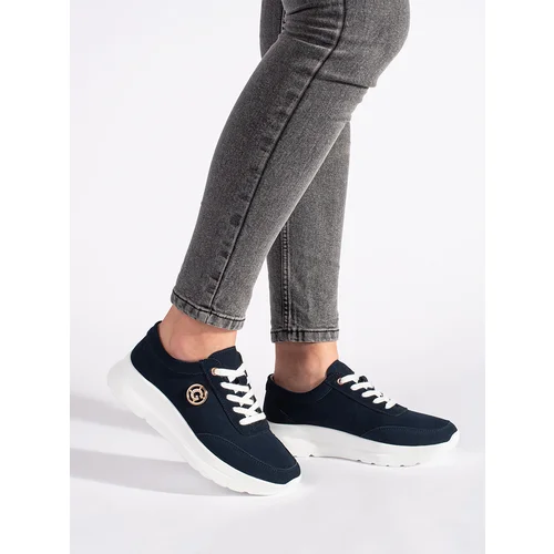 GOODIN Navy blue leather sneakers on a platform