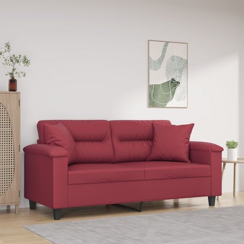 vidaXL Kavč dvosed z okrasnimi blazinami vinsko rdeč 140 cm um. usnje Cene