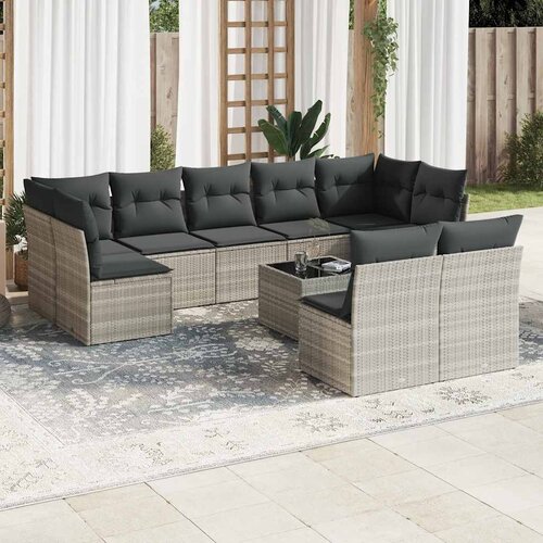  10-dijelni set vrtnih sofa poliratan s jastucima svijetlosivi Slike