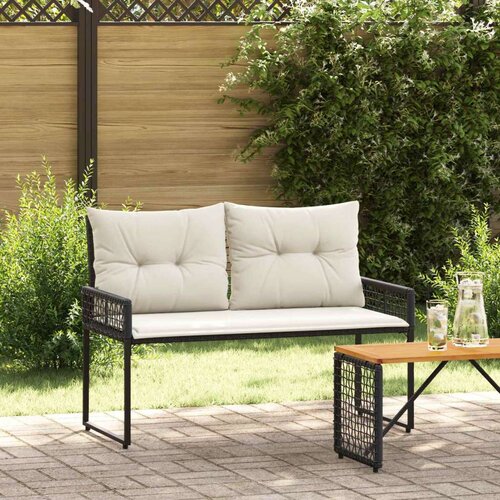  Vanjska klupa s jastukom Crna i krem-bijela 118 x 55 x 82 cm - Crna i krem bijela Cene