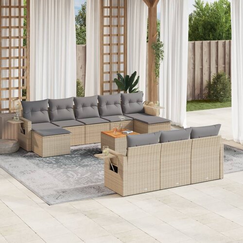 VidaXL 11-dijelni set vrtnih sofa od poliratana s jastucima bež Slike