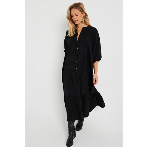 Cool & Sexy Women's Loose Midi Dress Black Q982 Slike