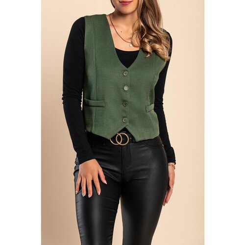 Fenzy eleganten brezrokavnik z gumbi, kaki Cene