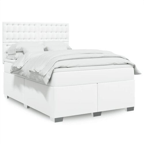 vidaXL Box spring postelja z vzmetnico bel 140x200 cm umetno usnje Cene