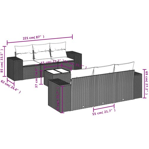  7-dijelni set vrtnih sofa od poliratana s jastucima crni Crna 93 x 62 x 69 cm Slike