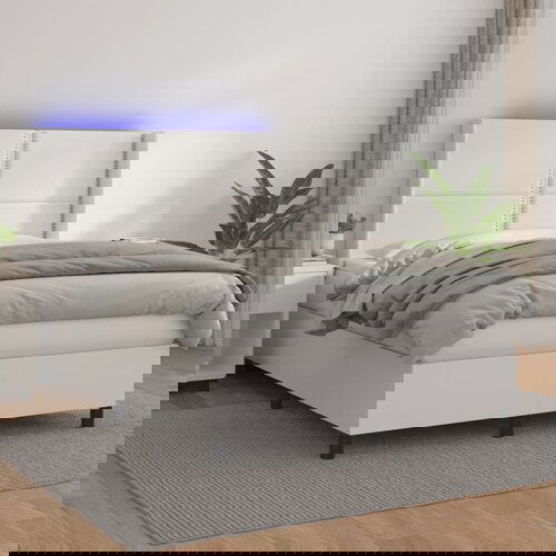  The Living Store Box spring postelja z vzmetnico LED bela 140x190cm umetno usnje - Box Spring Postelja, (21450036) Slike