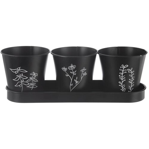 Orion Kovinski cvetlični lonci v kompletu 3 ks za zeli&amp;scaron;ča &amp;oslash; 11 cm Black &amp;ndash; Slike