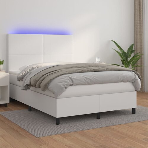 The Living Store Box spring postelja z vzmetnico LED bela 140x190cm umetno usnje - Box Spring Postelja, (21518301) Cene