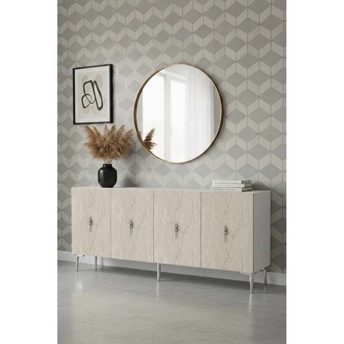 Hanah home komoda Ayshe 180, 180 cm, bela / travertin / srebrna Cene