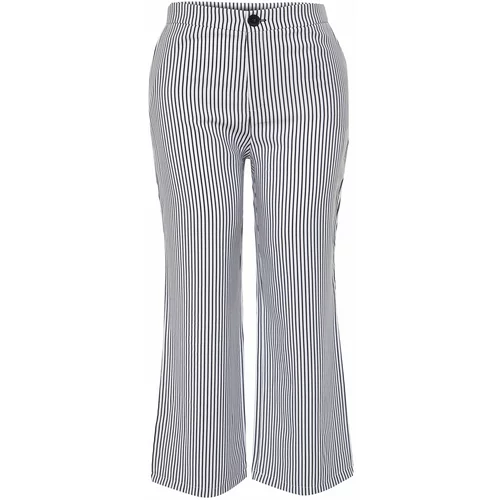 Trendyol Curve Black-Ecru Striped High Waist Tube Cuff Woven Trousers