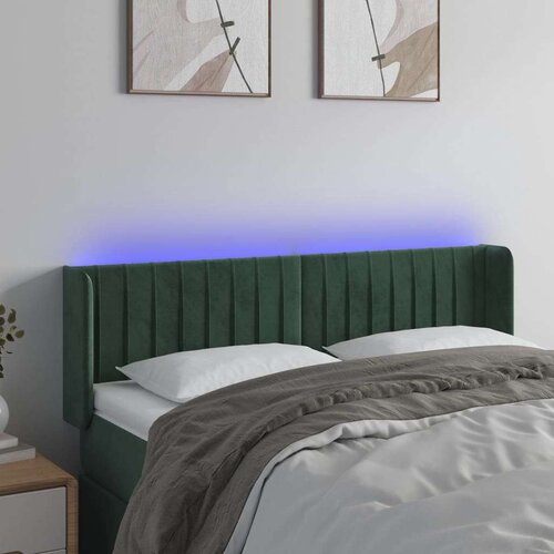  LED posteljno vzglavje temno zeleno 147x16x78/88 cm žamet Slike