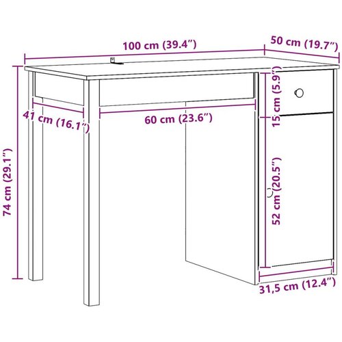  Stol s ladicama Vosak Smeđa 100 x 50 x 74 cm Masivna borovina - Vosak smeđa Slike