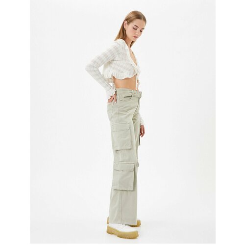 Koton Cargo Pants Wide Leg Regular Waist Belt Detailed With Pockets Cotton - Bianca Jeans Slike