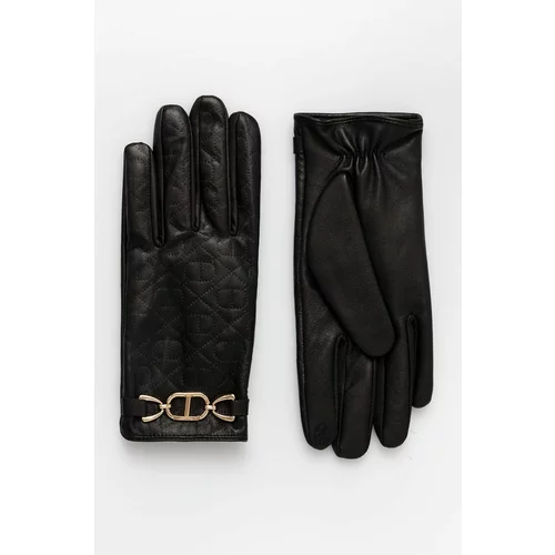Twin Set kožne rukavice za žene, boja: crna