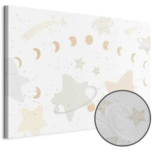 Slika - Fairy-Tale Galaxy - Phases of the Moon in Yellow Tones Among Stars in Beige and Ash Colors with Stardust 60x40 Premium P Cene