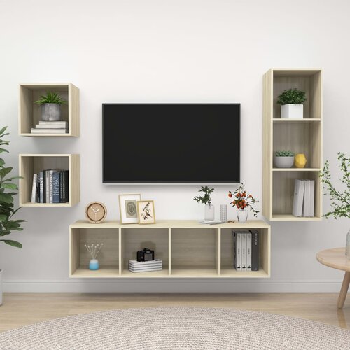  The Living Store Komplet TV omaric 4-delni sonoma hrast iverna plošča - Komplet TV Omaric, (21499014) Cene