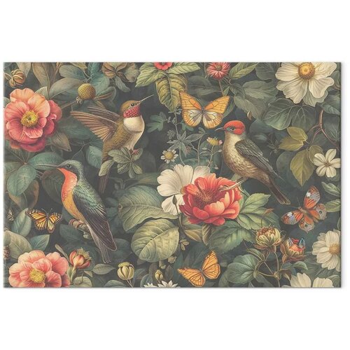  Slika - Flowers birds and butterflies – vintage-style illustration 120x80 Cene