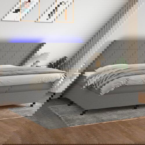 The Living Store Box spring postelja z vzmetnico LED temno siva 200x200 cm blago - Box Spring Postelja, (21515646) Slike
