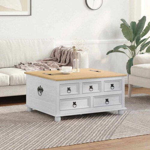 STORAGE box s ladicama Bijelo 90 x78 x 45 cm Čvrsto borovo drvo - Bijelo Cijene