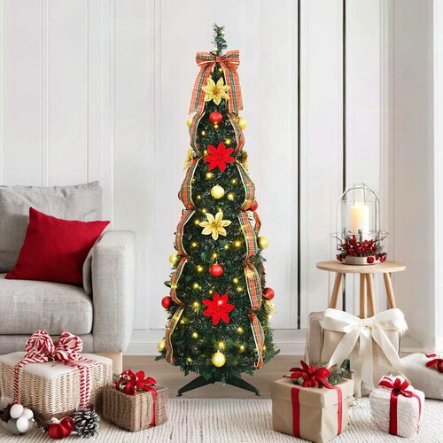  Umjetno božićno drvce s 100 LED svjetlima Zelena 155 cm PVC Cene