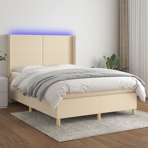  Krevet box spring s madracem LED krem 140x190 cm od tkanine Cijene