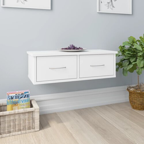 VidaXL Stenska polica s predali bela 60x26x18,5 cm iverna plo&amp;scaron;ča Slike