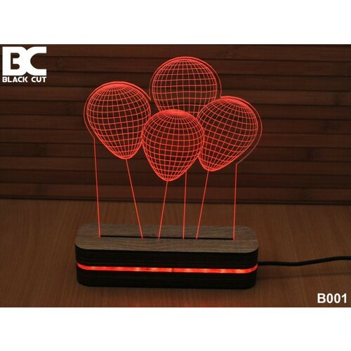 Black Cut 3D Noćna LED lampa Red Baloons B001RED Slike