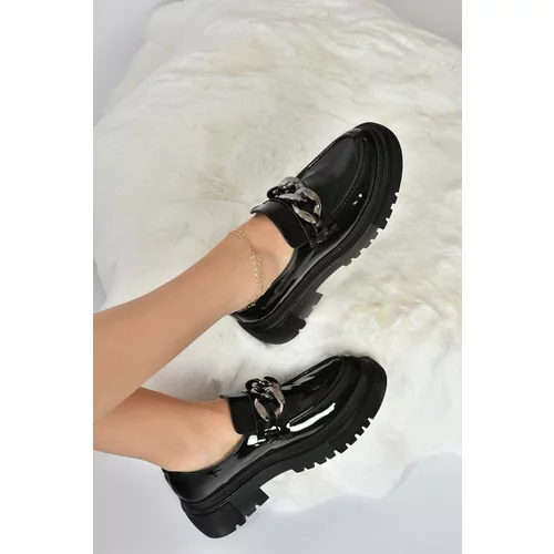 Fox Shoes Women's Black Patent Leather Thick Soled Casual Shoes