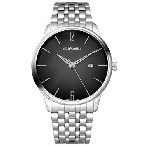 Adriatica muški moonphase crni srebrni elegantni ručni sat sa srebrnim metalnim kaišem Cene