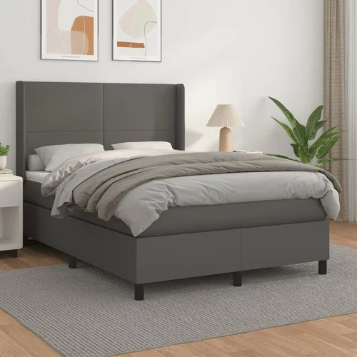  Box spring postelja z vzmetnico siv 140x200 cm umetno usnje, (20930372)