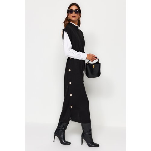Trendyol Black Button Detailed Knitwear Sweater Dress Slike