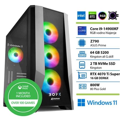 BOFX HYDRA 3 I9-14900K F 64GB 2TB RTX4070TIS+W11 gaming namizni računalnik, (21339959)