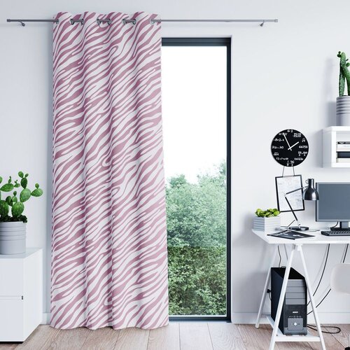  Curtain FUN color pink printed theme animal style tropical silver silver metal eyelets velvet 140x250 AmeliaHome Slike