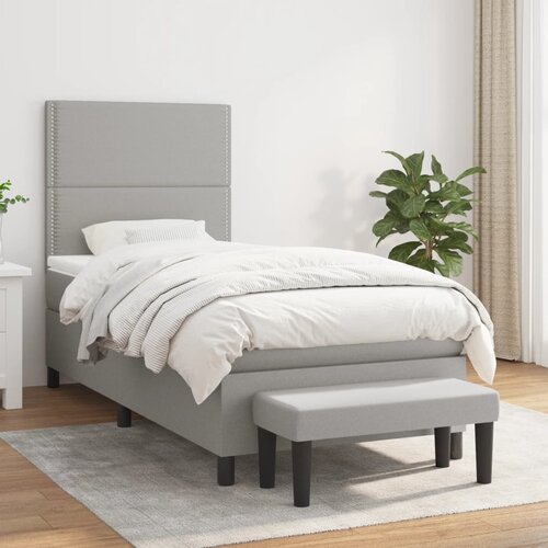 The Living Store Box spring postelja z vzmetnico svetlo siva 90x190 cm blago - Box Spring Postelja, (21521289) Slike