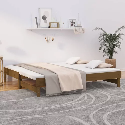 vidaXL Izvlečna dnevna postelja medeno rjava 2x(90x190) cm borovina