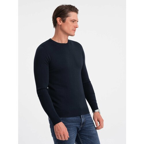 Ombre Classic men's sweater with round neckline - navy blue Cene