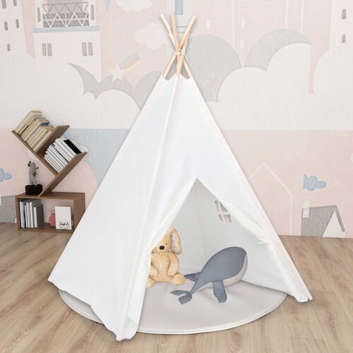 VidaXL Dječji &amp;scaron;ator tipi od breskvine kore bijeli 120 x 120 x 150 cm Slike