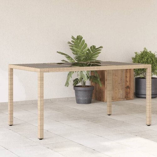  The living store vrtna miza s stekleno plo&amp;scaron;čo bež 150x90x75 cm poli ratan - vrtna miza, (21447175) Slike