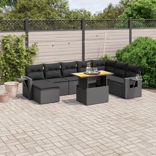 vidaXL 9-dijelni set vrtnih sofa s jastucima crni od poliratana Cijene