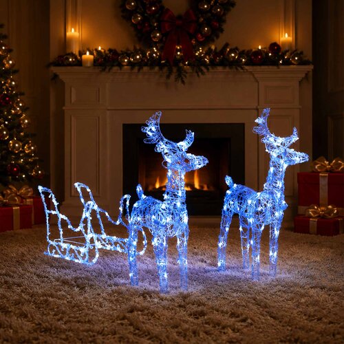  Ukrasni božićni sobovi i sanjke 160 LED žarulja 130 cm akrilni Plava 43 x 11 x 55 cm (2 kom) Slike