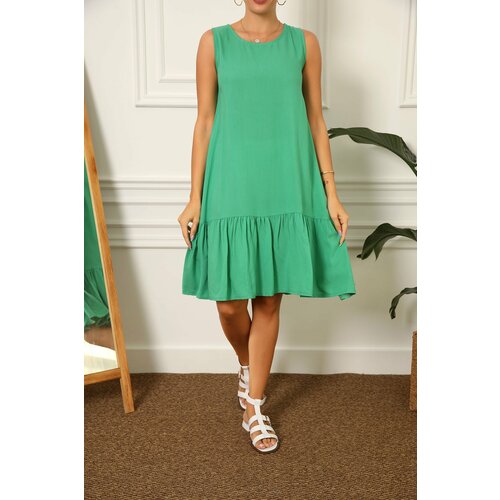 armonika Women's Grass Green Sleeveless Skirt with FRILLAGE DRESS Cene