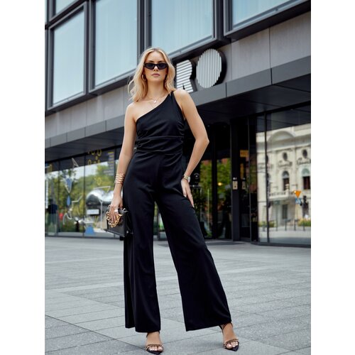 Fasardi Elegant one-shoulder overall with wide legs in black Cene