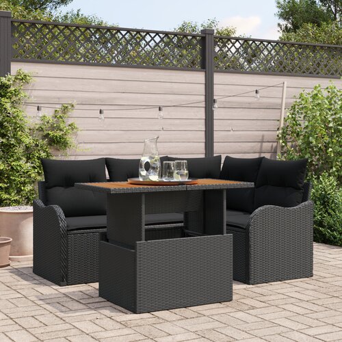 vidaXL 5-delni vrtni sofa set s blazinami črn poli ratan akacija Cene