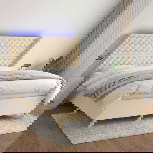  Box spring postelja z vzmetnico LED krem 140x200 cm blago, (20884386) Slike