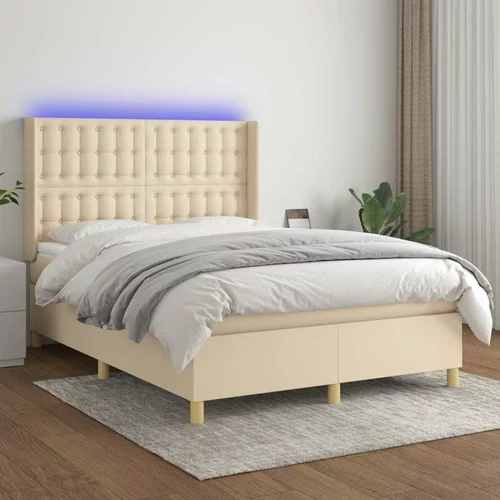  Box spring postelja z vzmetnico LED krem 140x200 cm blago, (20884386)