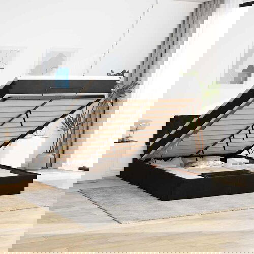 VidaXL Otomanska postelja z vzmetnico &amp;amp; LEDs črna 140x190 cm žamet Slike