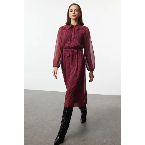 Trendyol Fuchsia Belted Animal A-line Midi Woven Winter Dress